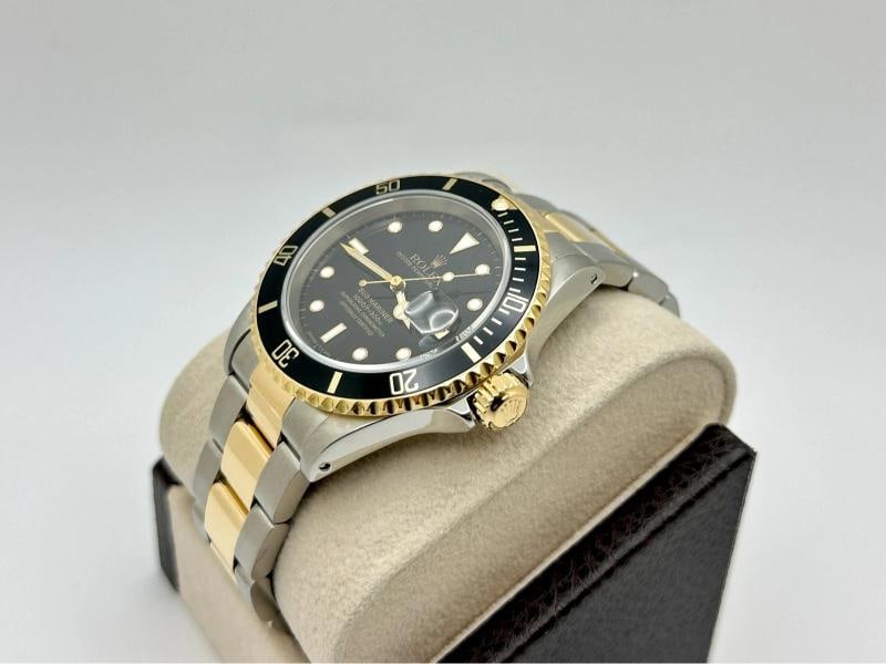Rolex Submariner Black 16613 40mm 18k Yellow Gold Stainless Steel Box Paper - 3