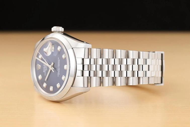 ROLEX OYSTER PERPETUAL DATE 1500 BLUE DIAMOND DIAL STAINLESS STEEL 34MM WATCH - 4
