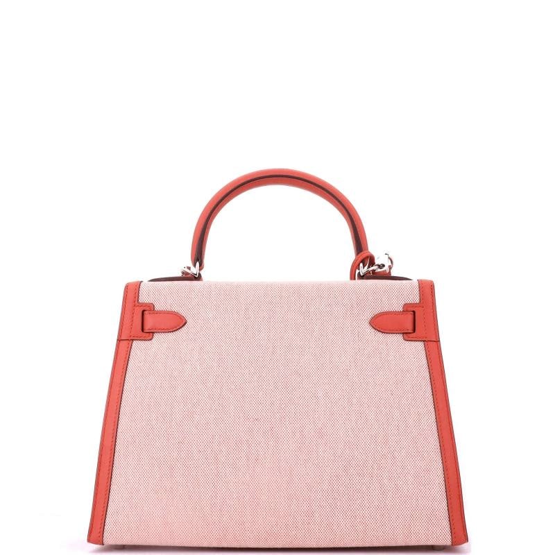 Hermes Kelly Handbag Toile and Brown Swift with Palladium Hardware 28 - 4