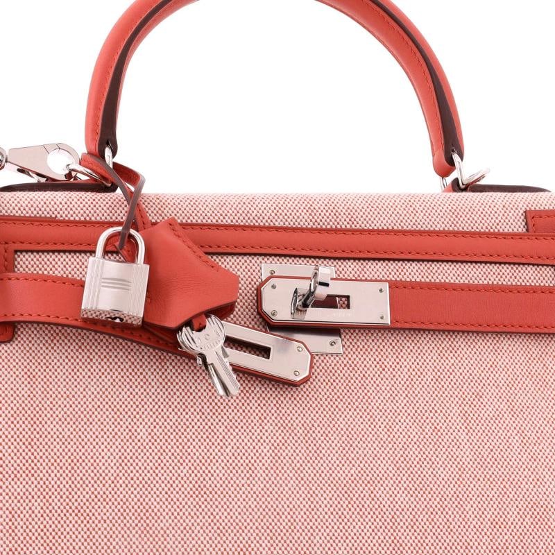 Hermes Kelly Handbag Toile and Brown Swift with Palladium Hardware 28 - 7