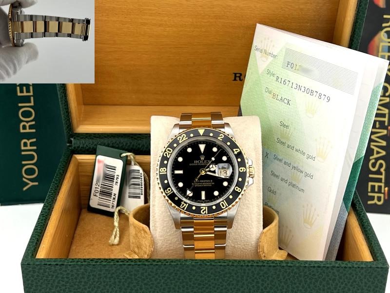 2005 Rolex GMT Master II 16713 40mm Black Dial 18k Yellow Gold Steel Box Papers: Condition: Pre-owned - Excellent,Bezel Color: Black,Year Manufactured: 2000-2009,Band/Strap: Rolex Oyster,Case Color: Silver,Department: Men,Watch Shape: Round,Style: Casual, Classic, Dress/Formal, Lu