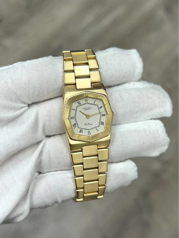 Vintage Rolex Cellini 4360 25mm White Roman Dial Octagonal 18K Yellow Gold - 5