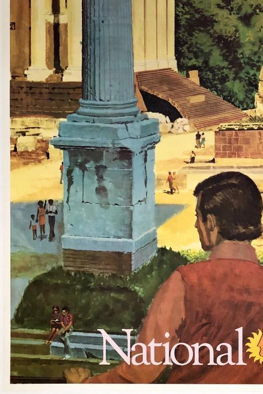 Original Vintage Poster ROME NATIONAL AIRLINES Airline Travel Tourism Italy OL - 4