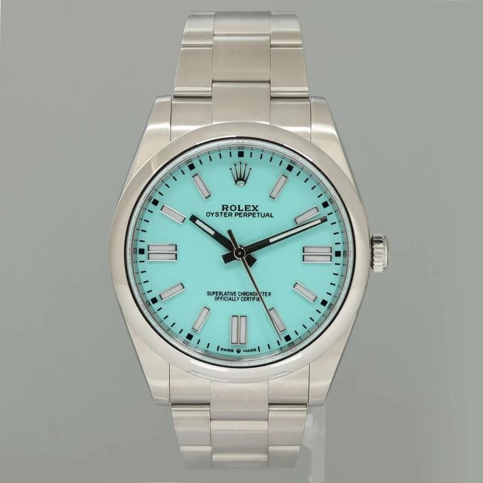 2022 PAPERS Rolex Oyster Perpetual 41mm Blue Custom Dial Tiffany Oyster 124300 - 2