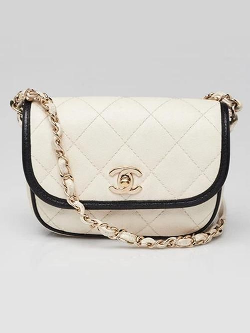 Chanel White/Black Quilted Grained Leather Mini Flap Messenger Bag: Condition: Pre-owned - Good,Brand: Chanel,Exterior Material: Leather,Style: Crossbody Bags,Everyday Bags,Exterior Color: White,Department: Women,Country of Origin: ItalyDescriptionHere's your chance