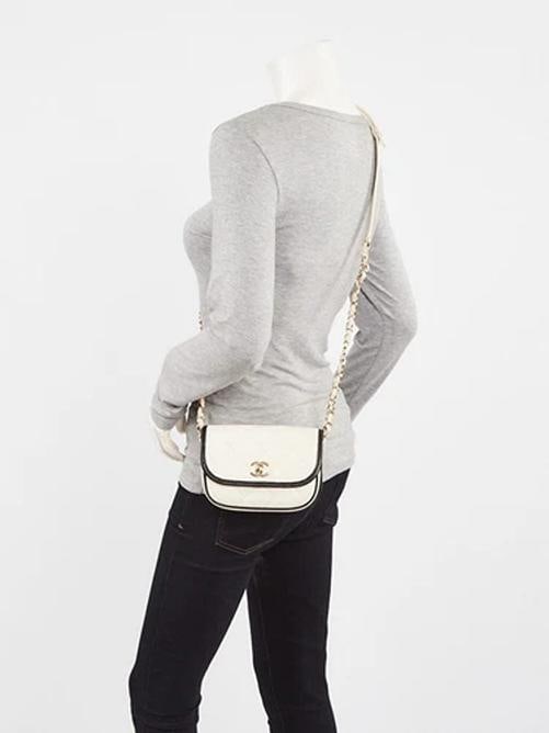 Chanel White/Black Quilted Grained Leather Mini Flap Messenger Bag - 2