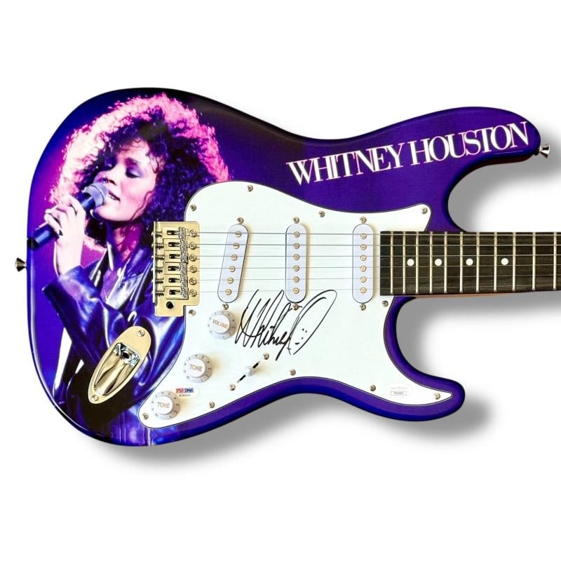 Whitney Houston Signed Guitar Custom Graphics JSA COA I Will Always Love You: Industry: Music,Signed: Yes,Object Type: Guitar & Guitar Pick,Original/Reproduction: Original,Country of Origin: United StatesSigner: Whitney HoustonItem Type: Full Size Autograph Edition Stratocaster