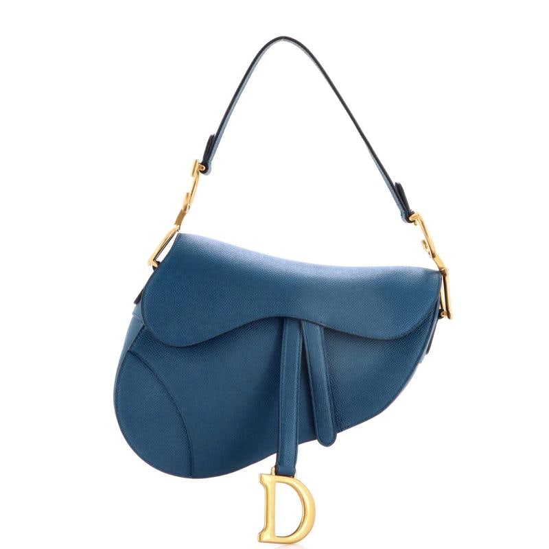 Christian Dior Saddle Handbag Leather Medium: Condition: Pre-owned - Excellent,Brand: Christian Dior,Exterior Material: Leather,Style: Shoulder Bags,Exterior Color: Blue,Department: Women,Size: Medium,Accessories: Dust Bag