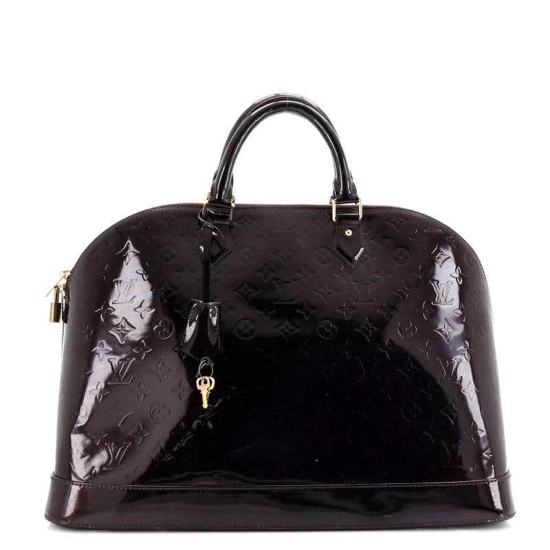 Louis Vuitton Alma Handbag Monogram Vernis XL: Condition: Pre-owned - Fair,Brand: Louis Vuitton,Exterior Material: Patent Leather,Style: Top Handle,Exterior Color: Purple,Department: Women,Size: Xl,Accessories: Clochette, Keys, Lock