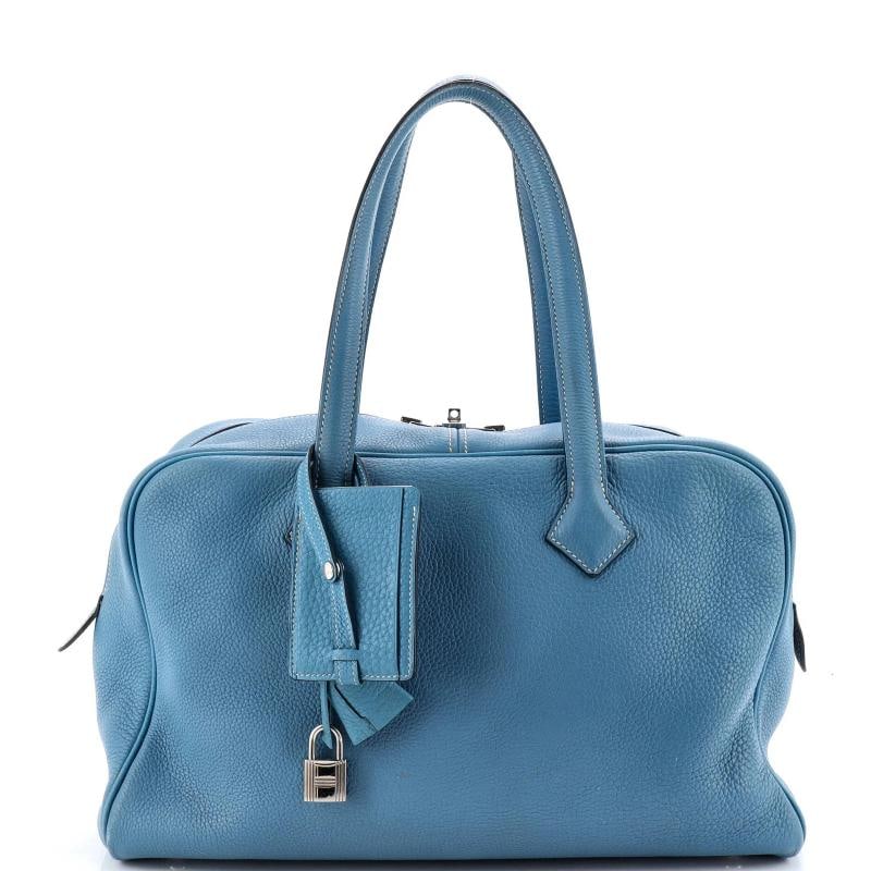 Hermes Victoria II Bag Clemence 35: Condition: Pre-owned - Good,Brand: Hermes,Exterior Material: Leather,Style: Satchels,Exterior Color: Blue,Department: Women,Size: 35,Accessories: Clochette, Keys, Luggage Tag, LockEstimated Retail