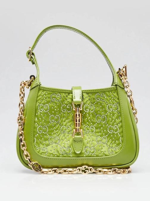Gucci Green Leather/Canvas Crystal GG Jackie 1961 Mini Bag: Condition: Pre-owned - Good,Brand: Gucci,Style: Everyday Bags,Department: Women,Exterior Color: Green,Exterior Material: Leather,Country of Origin: ItalyDescriptionWe can always count on Gucci for