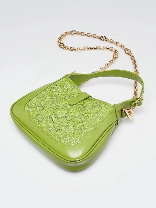 Gucci Green Leather/Canvas Crystal GG Jackie 1961 Mini Bag - 3
