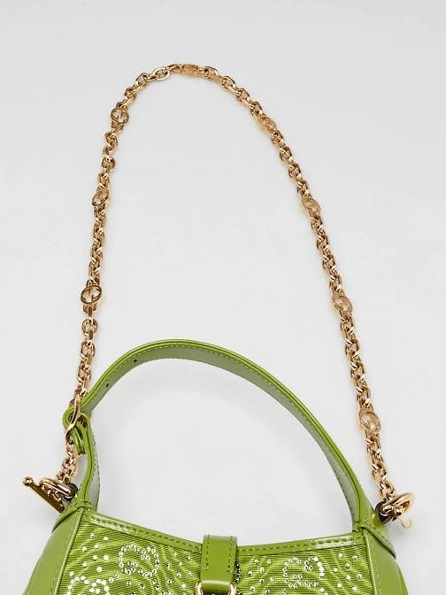 Gucci Green Leather/Canvas Crystal GG Jackie 1961 Mini Bag - 7