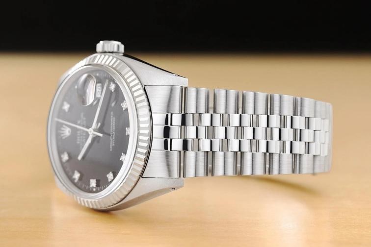 ROLEX MENS DATEJUST 16234 BLACK FACTORY DIAMOND DIAL 18K WHITE GOLD STEEL WATCH - 4
