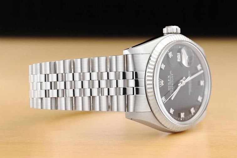 ROLEX MENS DATEJUST 16234 BLACK FACTORY DIAMOND DIAL 18K WHITE GOLD STEEL WATCH - 7