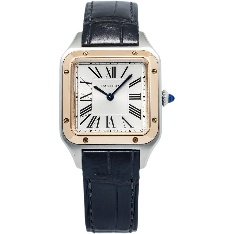 Cartier Santos Dumont W2SA0012 2021 Card Rose TwoTone Silver Dial Quartz 28mm: Case Size 28mm Wrist Fit 6.5 inches Box No Papers Yes (2021 Card) Condition Ã¢â¬â Used - Like New Full Specifications Brand Cartier Customized No Serial # 4242231***** Gender