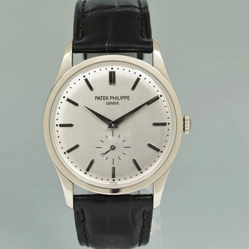 MINT Patek Philippe 5196G 37mm White Gold Calatrava Black Leather Watch Box - 2