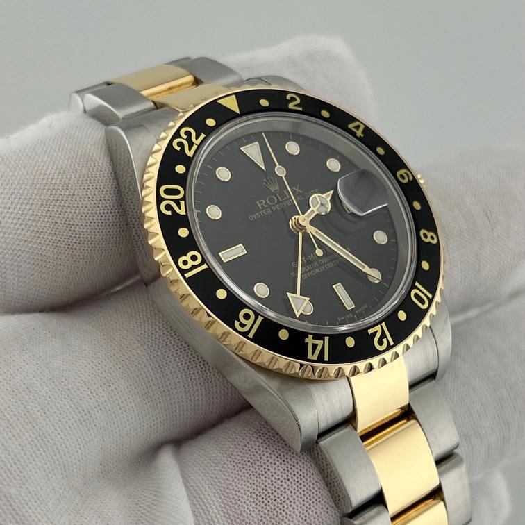 2005 Rolex GMT Master II 16713 40mm Black Dial 18k Yellow Gold Steel Box Papers - 4