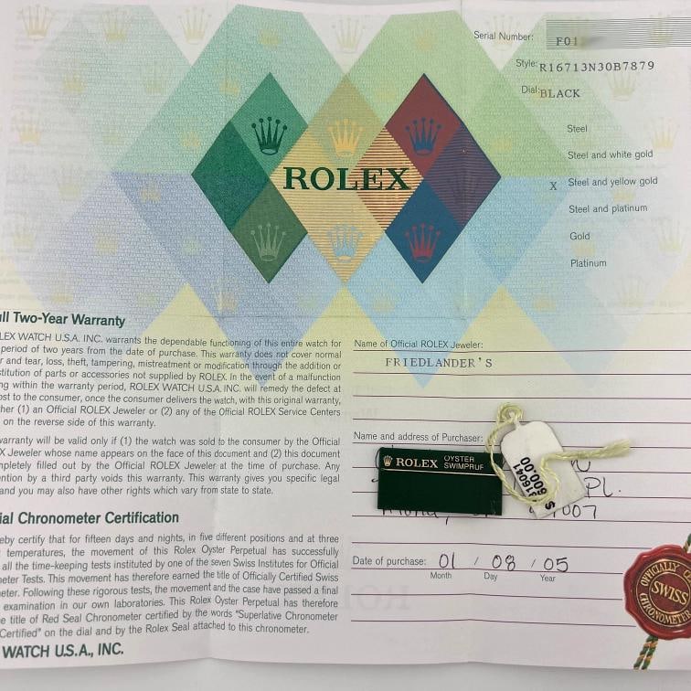 2005 Rolex GMT Master II 16713 40mm Black Dial 18k Yellow Gold Steel Box Papers - 5