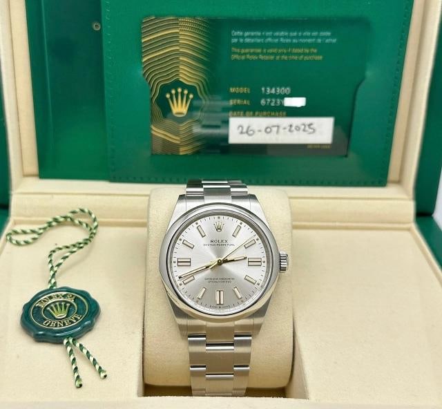 2025 Rolex Oyster Perpetual 134300 41mm Silver Dial Stainless Steel Box Papers: Style Number: 134300 Serial: 6723Y*** Year: 2025 Model: Rolex Oyster Perpetual Case Material: Stainless Steel Band: Stainless Steel Bezel: Stainless Steel Dial: Silver Crystal: Sapphire Crystal Case
