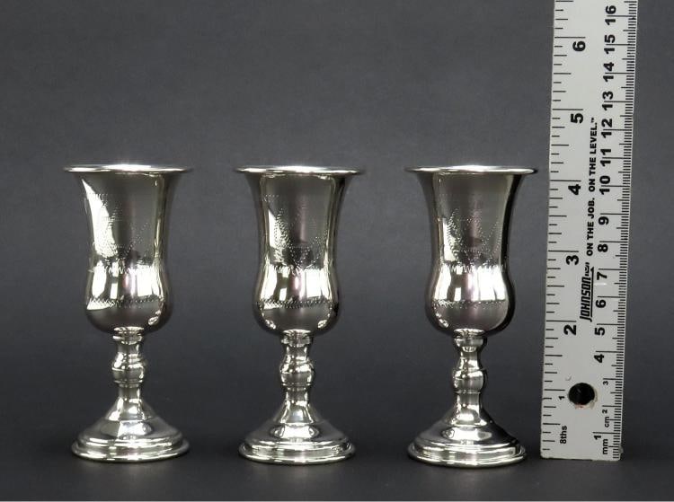 3 Lovely Russian Silver Classical Form Kiddush Cups Hand Engraved No Monos - 7