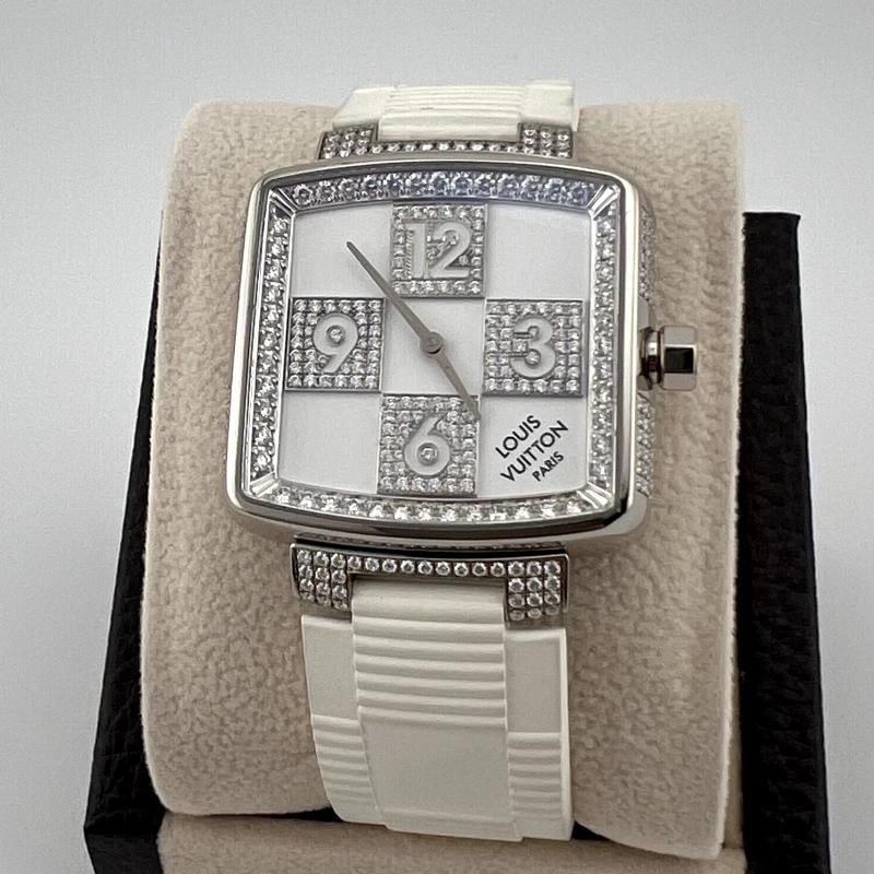 Louis Vuitton Damier Speedy Limited Edition Q231C 33mm 18k White Gold & Diamonds - 12