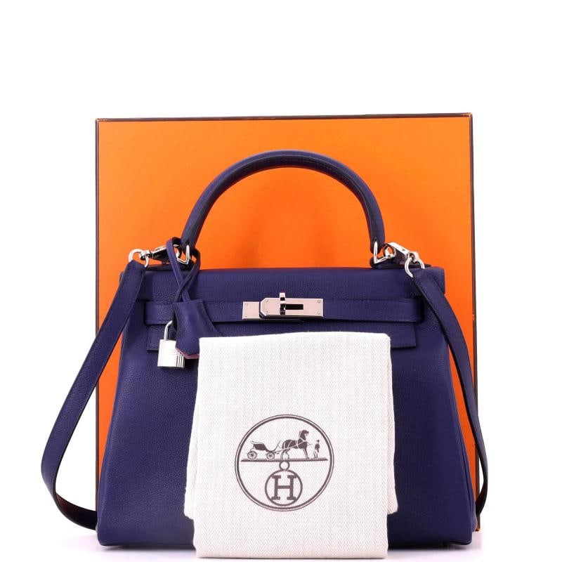 Hermes Kelly Handbag Verso Evercolor with Palladium Hardware 28 - 2