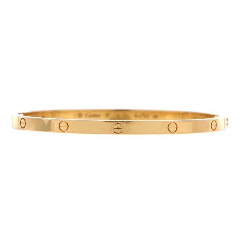 Cartier Love Bracelet 18K Yellow Gold Small: Condition: Pre-owned - Good,Brand: Cartier,Main Stone: Unknown,Metal: 18K Yellow Gold,Metal Purity: 18K,Style: Bracelet,Type: Bracelet,Color: Yellow Gold,Material: 18K Yellow Gold Condition: Good.