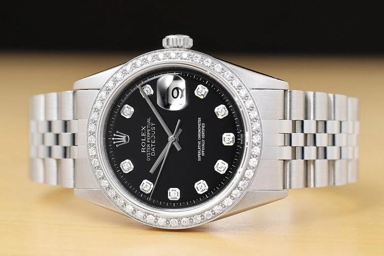 ROLEX MENS DATEJUST BLACK DIAL 18K GOLD STEEL DIAMOND WATCH w/ JUBILEE BAND - 3