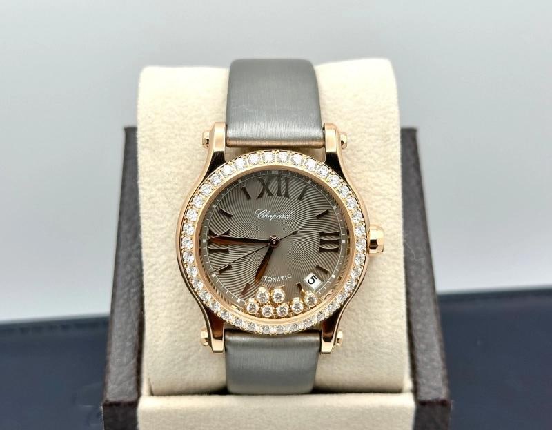 Chopard Happy Sport 274808-5014 36mm Floating Diamond 18K Rose Gold Box Papers: Condition: Pre-owned - Good,Country of Origin: Switzerland,Indices: Roman Numerals,Year Manufactured: 2020-Now,Band/Strap: Two-Piece Strap,Case Color: Gold, Rose,Department: Women,Caseback: