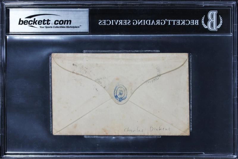 Charles Dickens Authentic Signed 3x5.25 1858 Handwritten Envelope BAS Slabbed - 2