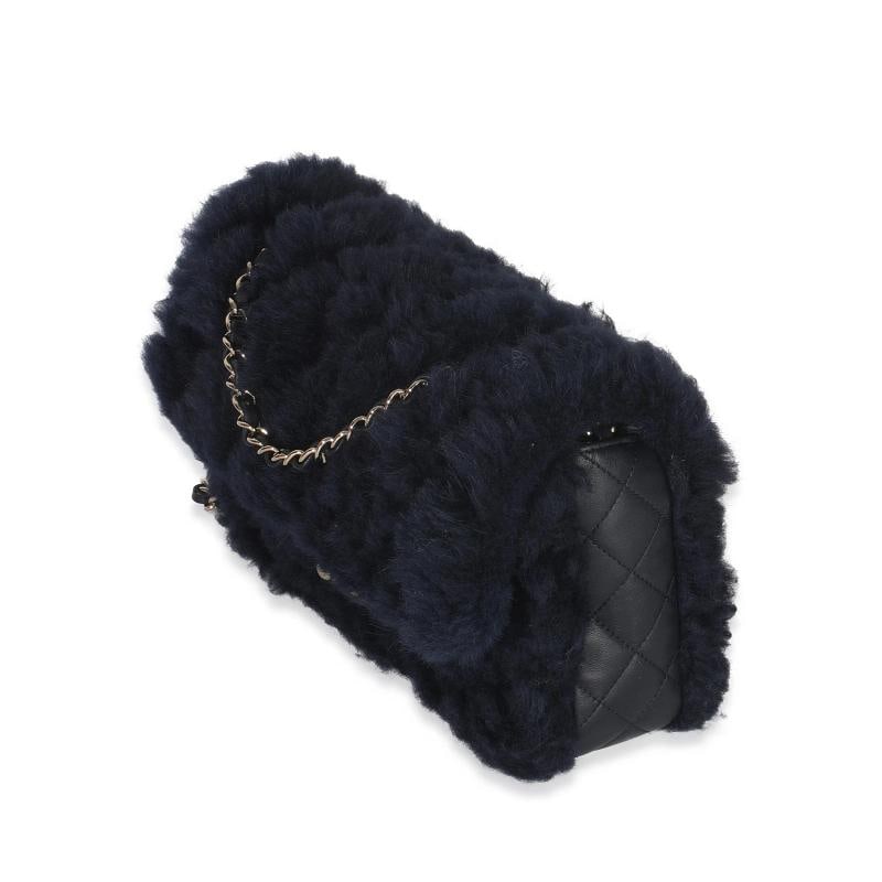 Chanel Navy Shearling Quilted Lambskin Medium Flap Bag - 3