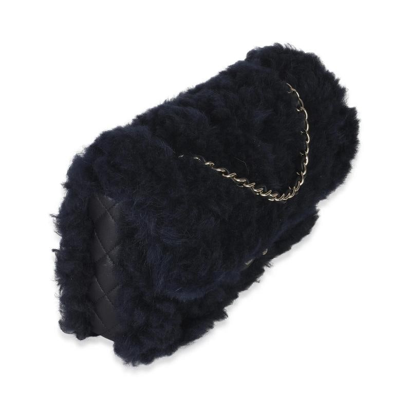 Chanel Navy Shearling Quilted Lambskin Medium Flap Bag - 4