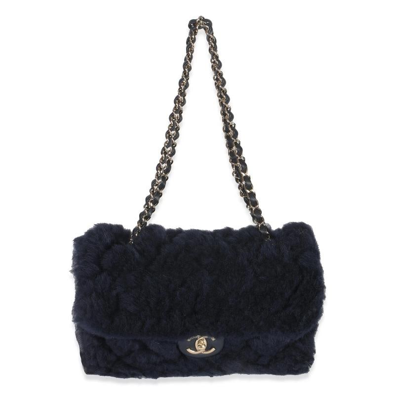 Chanel Navy Shearling Quilted Lambskin Medium Flap Bag - 6