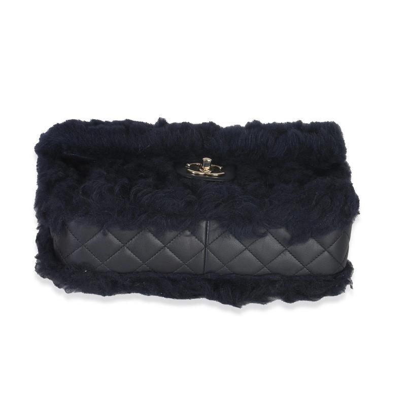 Chanel Navy Shearling Quilted Lambskin Medium Flap Bag - 9