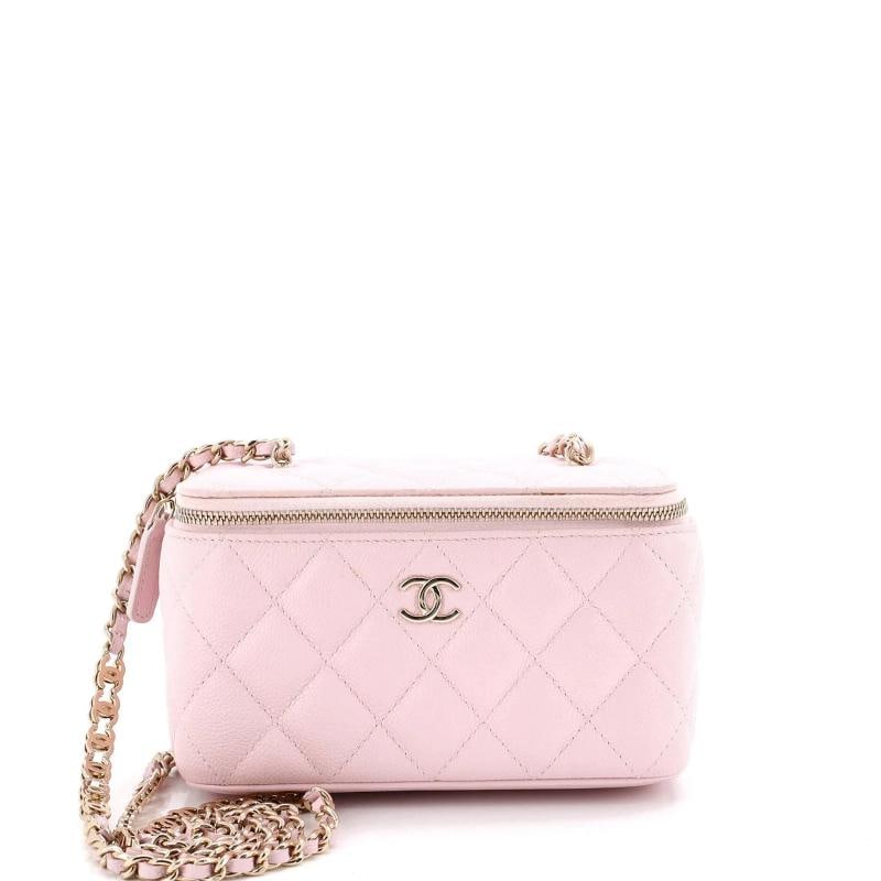 Chanel Tiny CC Link Vanity Case with Chain Quilted Caviar Small: Condition: Pre-owned - Good,Brand: Chanel,Exterior Material: Leather,Style: Clutches,Exterior Color: Pink,Department: Women,Size: Small,Accessories: Dust Bag, Authenticity Card