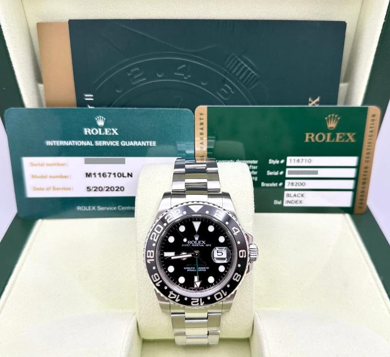 Rolex GMT Master II 116710LN 40mm Black Dial Ceramic Bezel Steel Box Paper: Condition: Pre-owned - Good,Bezel Color: Black,Year Manufactured: 2010-2019,Band/Strap: Rolex Oyster,Case Color: Silver,Department: Men,Watch Shape: Round,Style: Casual, Classic, Dress/Formal,