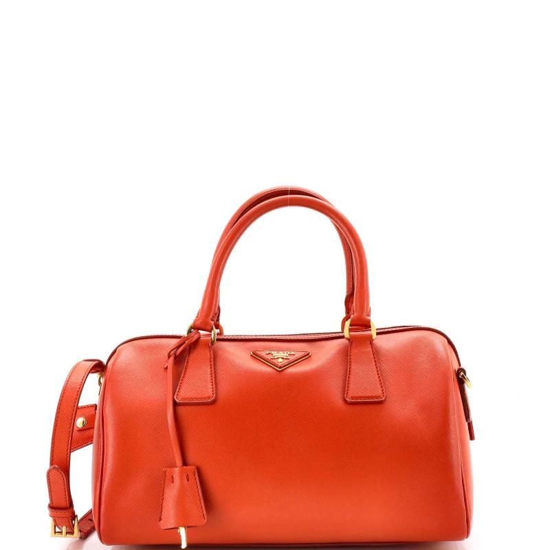 Prada Lux Convertible Boston Bag Saffiano Leather Medium: Condition: Pre-owned - Good,Brand: Prada,Exterior Material: Leather,Style: Satchels,Exterior Color: Orange,Department: Women,Size: Medium,Accessories: Clochette, Keys, Lock, With Strap
