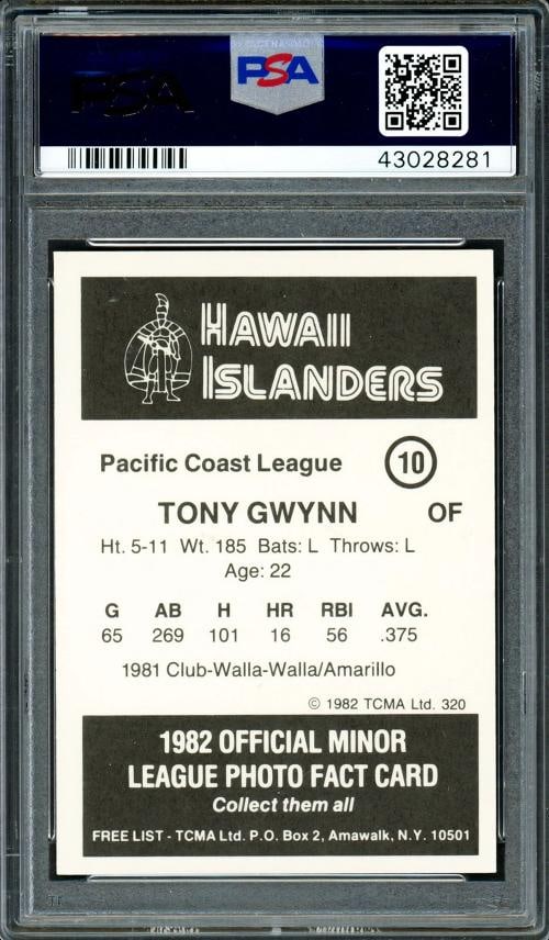 Tony Gwynn Signed 1982 TCMA Hawaii Islanders Card 10 Padres PSA/DNA #43028281 - 2