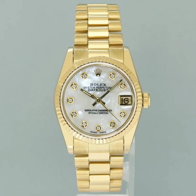 MINT Rolex 68278 Yellow Gold 31mm Midsize Mother of Pearl Diamond Lady President - 2