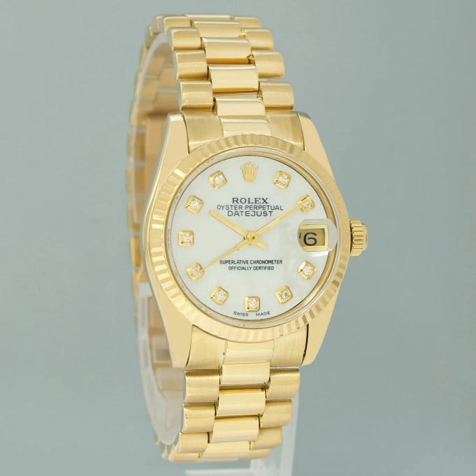 MINT Rolex 68278 Yellow Gold 31mm Midsize Mother of Pearl Diamond Lady President - 3