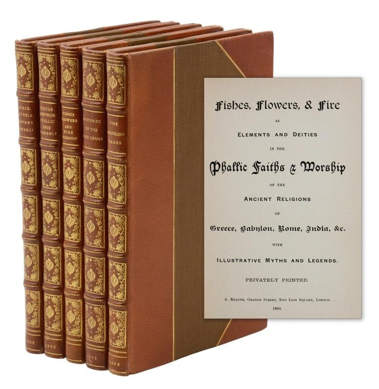 Phallicism Series ~ HARGRAVE JENNINGS ~ First Editions ~ 1889-1891 Rosicrucians: Author: Jennings, Hargrave]; A. Reader [Pseudonym,Country of Origin: United States of America,Publisher: Privately Printed,Year Printed: 1891,Special Attributes: 1st Edition,Binding: