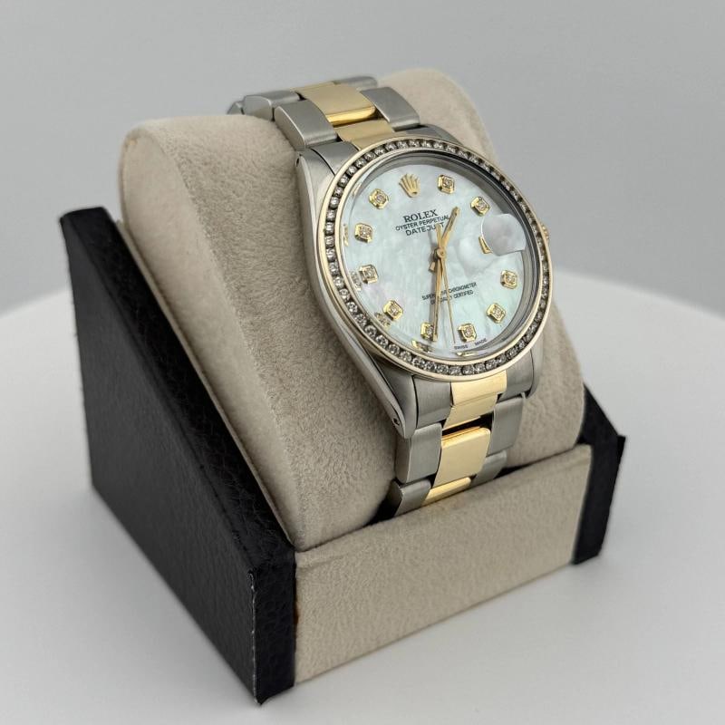 Rolex Datejust 16013 36mm MOP Diamond Dial Diamond Bezel 18K Yellow Gold Steel - 8