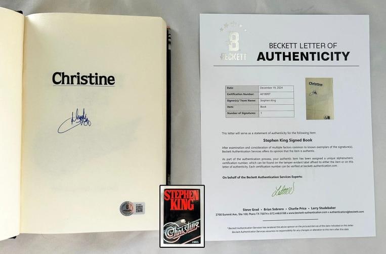 Stephen King Signed Book Christine First Edition Beckett BAS COA: Condition: New: A brand-new, unused, unopened, undamaged item (including handmade items). ,Original/Reproduction: Original,Country of Origin: United States,Modified Item: No