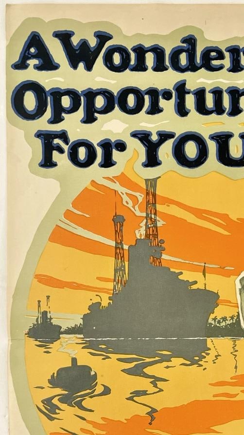 Original Vintage Poster WONDERFUL OPPORTUNITY FOR YOU US NAVY Propaganda WWI OL - 2