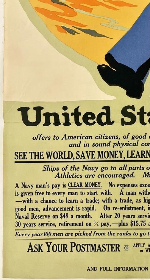 Original Vintage Poster WONDERFUL OPPORTUNITY FOR YOU US NAVY Propaganda WWI OL - 4
