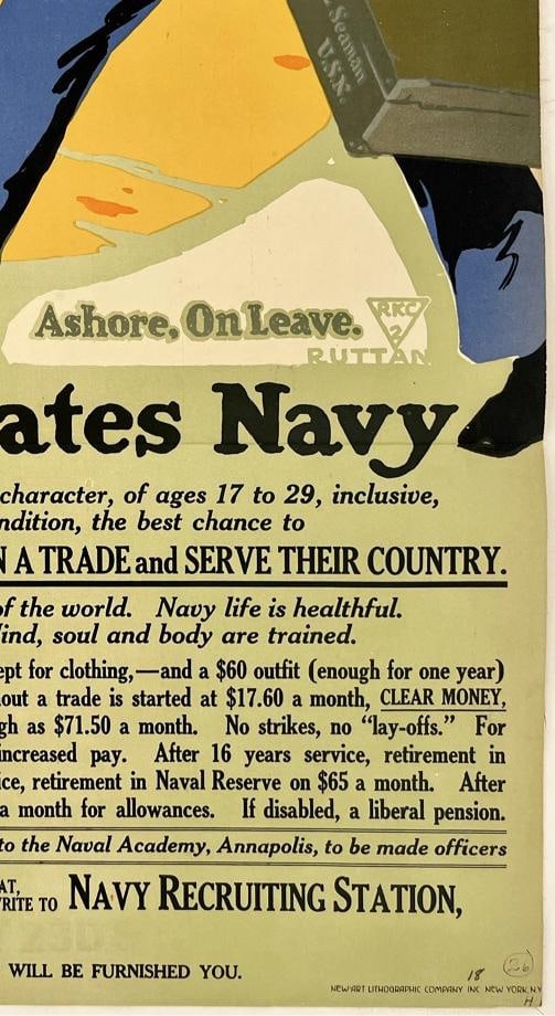 Original Vintage Poster WONDERFUL OPPORTUNITY FOR YOU US NAVY Propaganda WWI OL - 5