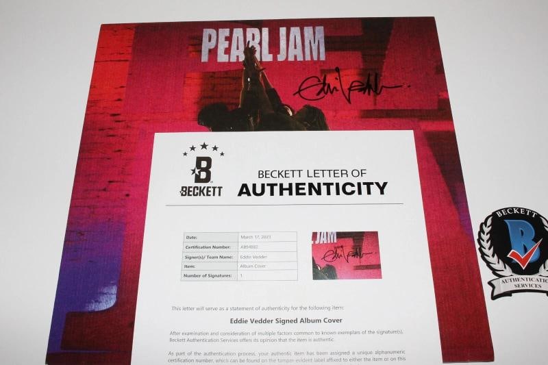 EDDIE VEDDER SIGNED PEARL JAM 'TEN' VINYL ALBUM RECORD LP BECKETT COA AUTOGRAPH - 4