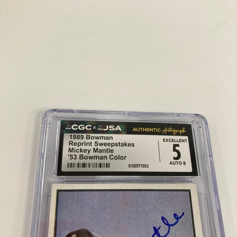 Mickey Mantle Signed 1989 Bowman 1953 Bowman Color RP CGS JSA Auto - 2
