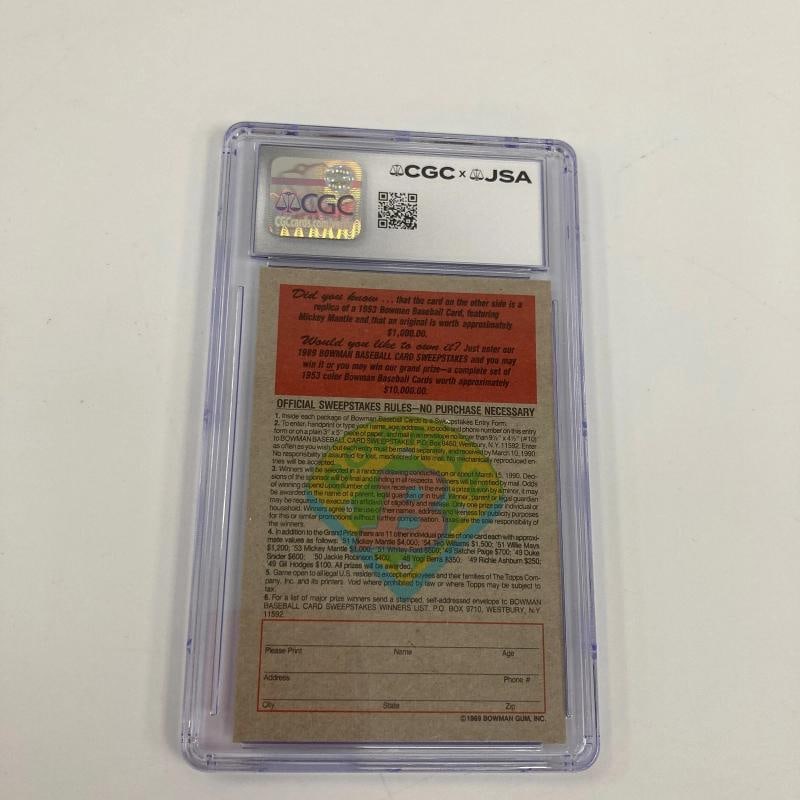 Mickey Mantle Signed 1989 Bowman 1953 Bowman Color RP CGS JSA Auto - 4